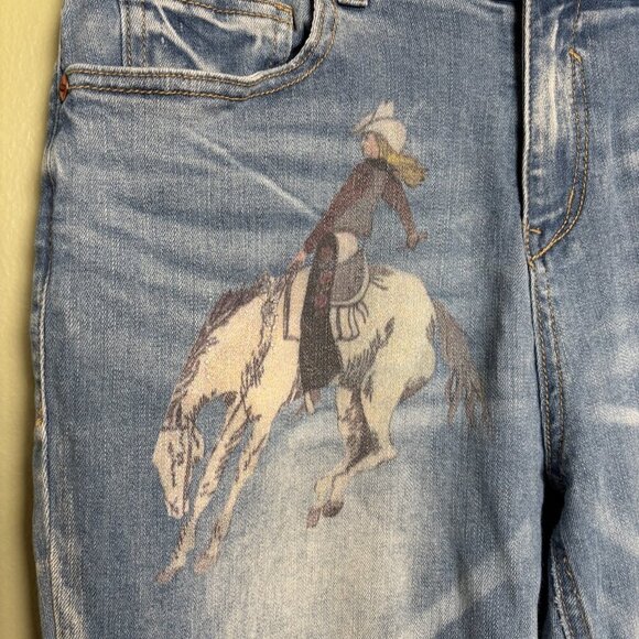 Jucy Judy Women Jeans Sz 28 Distressed Graphic Cowgirl Horses Equestrian Country - Picture 6 of 16